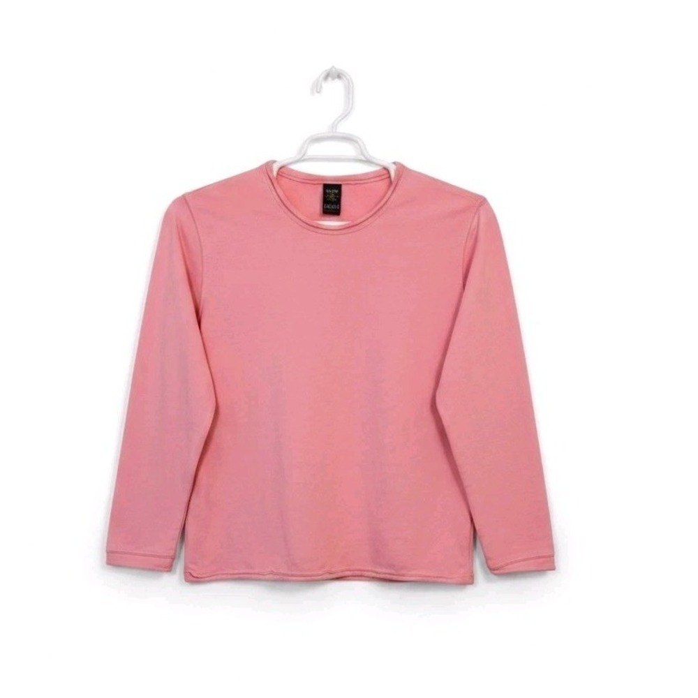 Sun Moda 90's Women's Med Pink Mock Crew Neck French Terry Cotton Sweatshirt